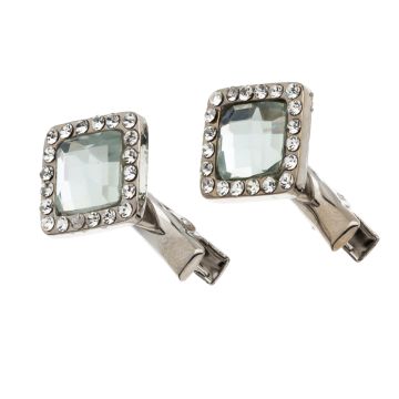 Κλίπ μεταλλικό μικρό τετράγωνη πέτρα με λευκά στράς