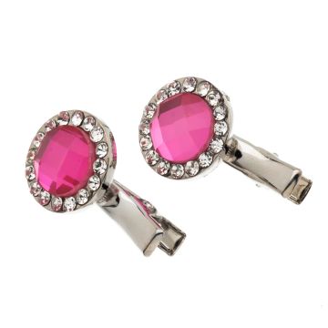 Κλίπ μεταλλικό μικρό με στρογγυλή πέτρα και λευκά στράς