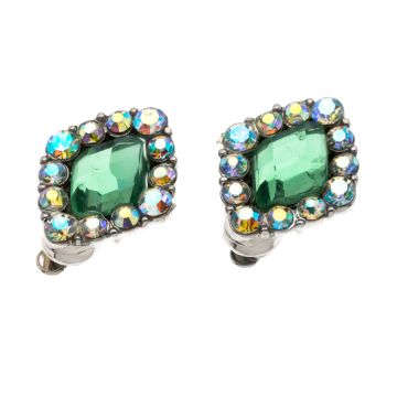 Κλίπ μεταλλικό με πετρά σε σχήμα ρόμβο και λευκα στράς