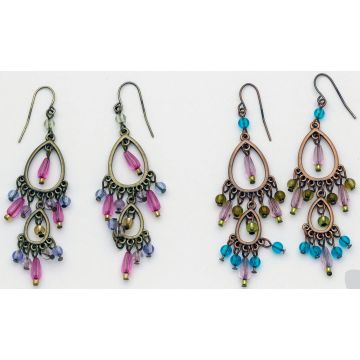 Σκουλαρίκια μεταλλικά μπρονζέ διπλό δάκρυ διακοσμημένα με χάντρες