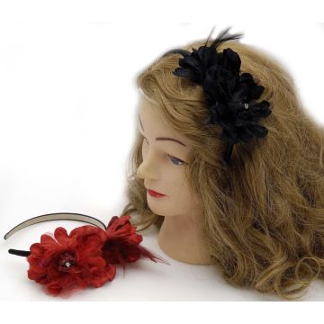 Στέκα υφασμάτινη με εντυπωσιακό λουλούδι σε μαύρο και κόκκινο χρώμα