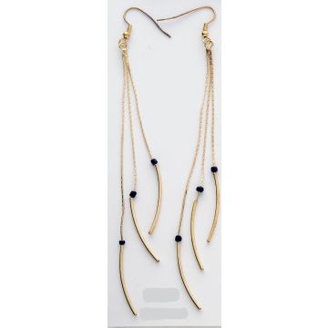 Σκουλαρίκια μεταλλικές χρυσές αλυσίδες με μαύρες μικρές χάντρες
